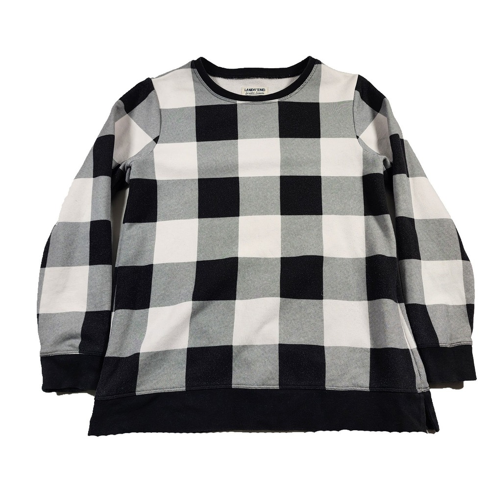Lands End Sweater Womens Small Serious Sweats Buffalo Plaid Tunic Preppy